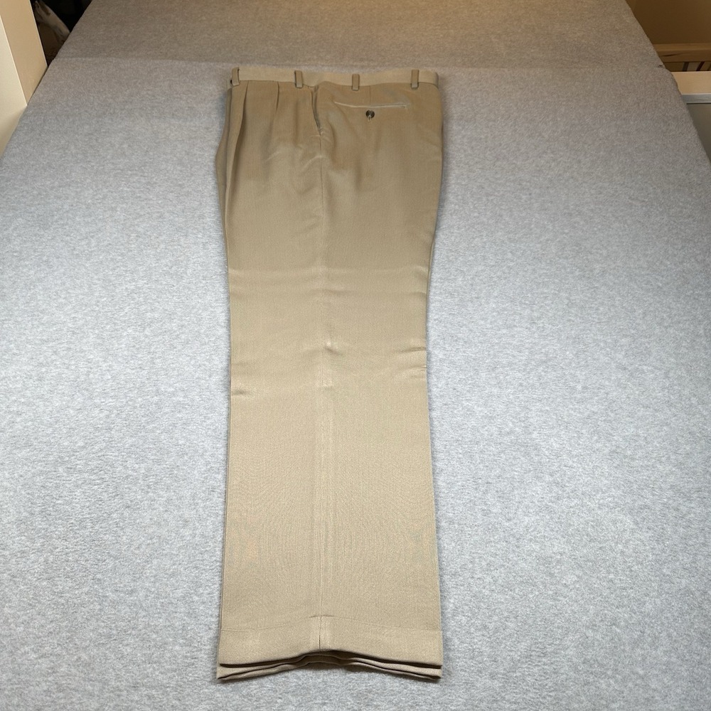 Chaps Dress Pants Mens 36x30 Beige‎ Rayon Blend Cuffed Pleated Work